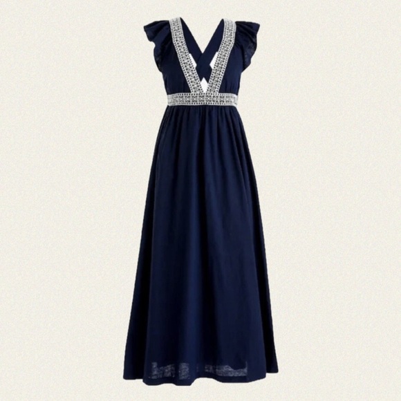 J. Crew Ruffle Deep V-Neck Beach Dress - Picture 1 of 9